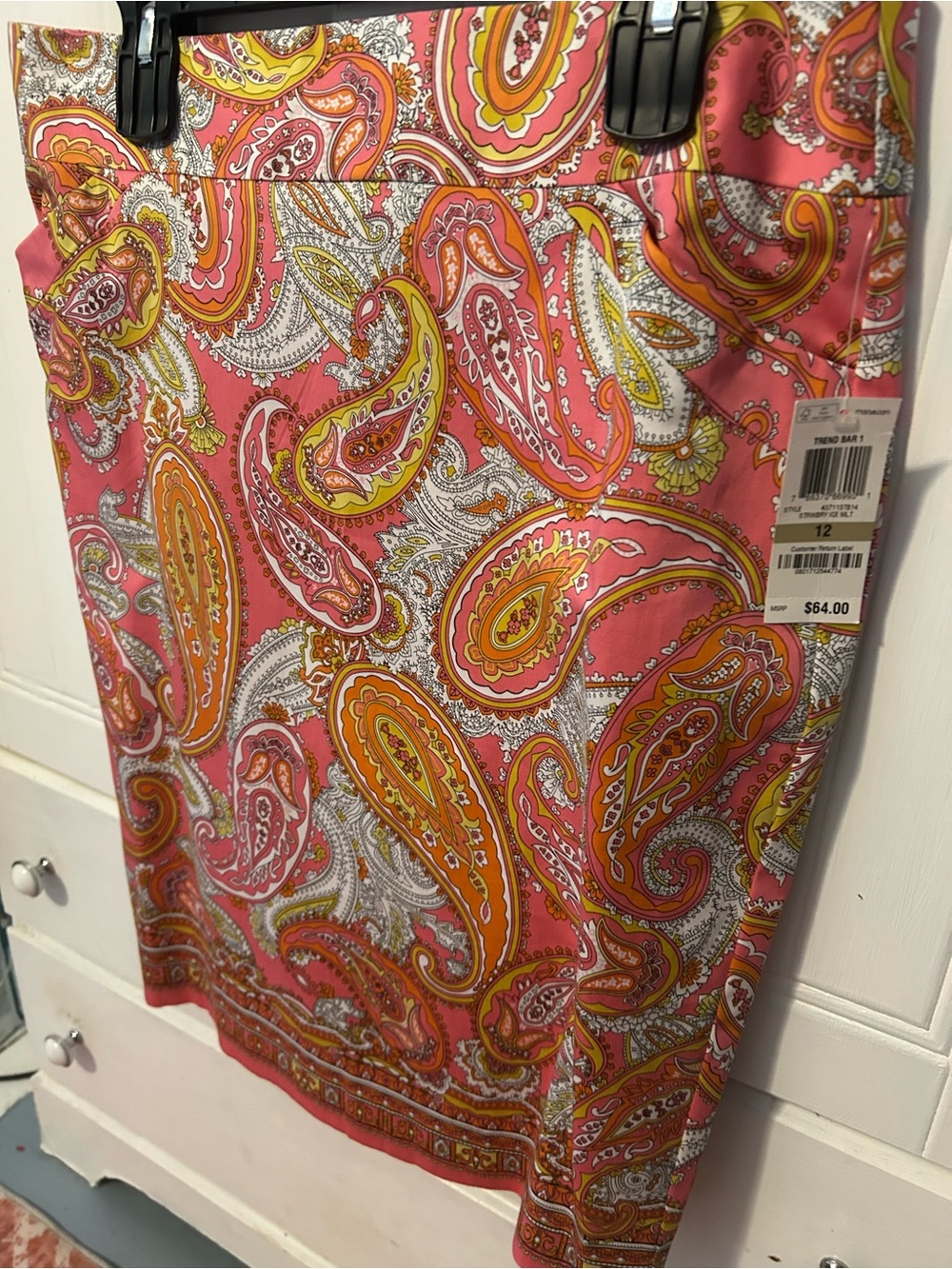NWT CHARTER CLUB Coral Pink Paisley Pencil Skirt, Lined, Small Slit in Back